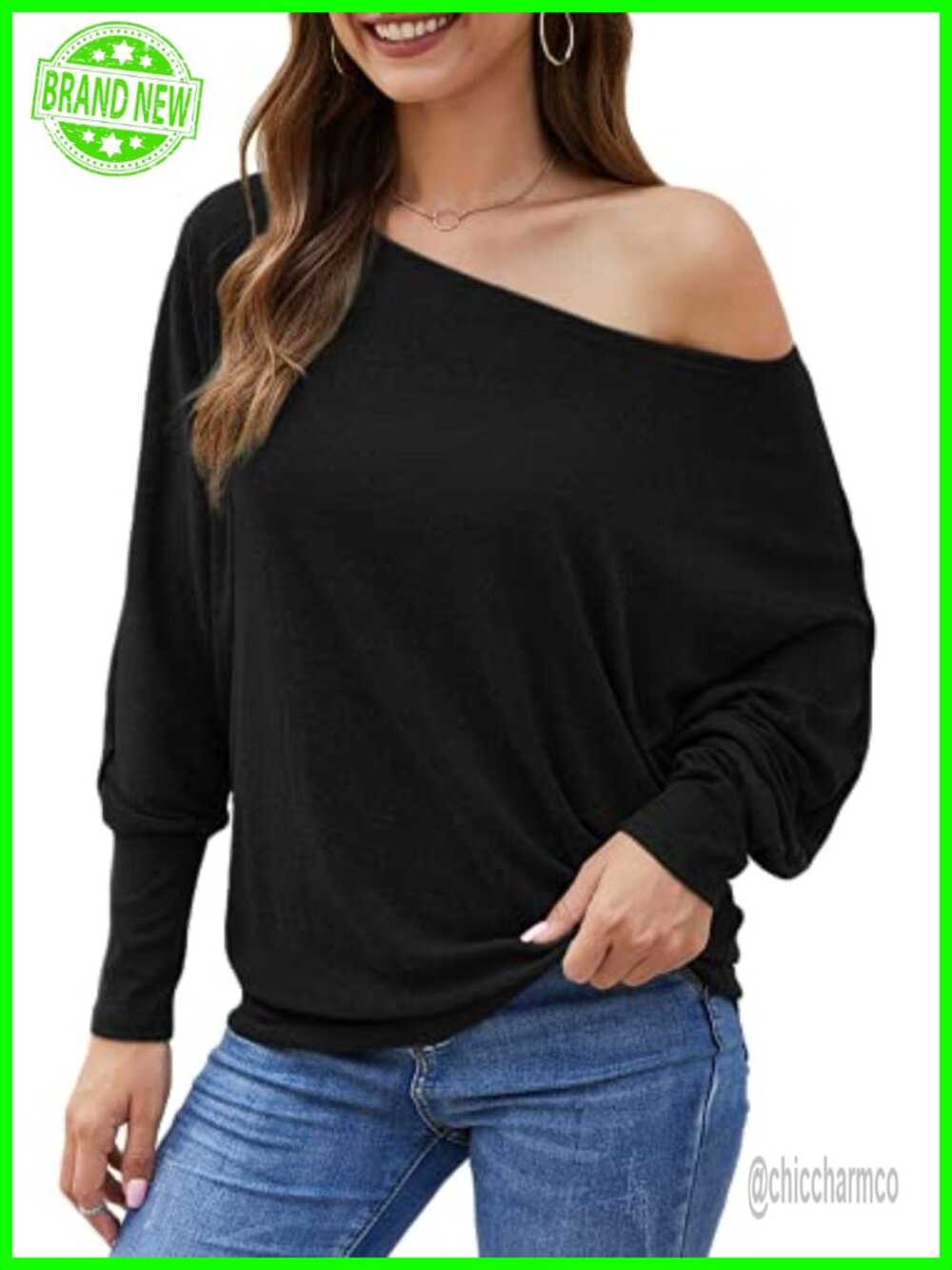 Off The Shoulder Oversized Cotton Blend Batwing Sweater Pullover Tunic